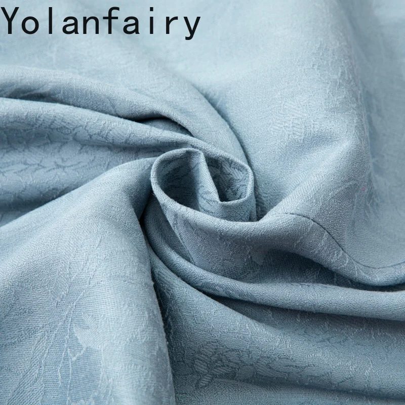 YOLANFAIRY 100% الحرير التوت الطبيعي بنطال ذو قصة أرجل واسعة امرأة فضفاضة عادية الضوء الأزرق السراويل مرونة الخصر بنطلون سراويل نسائية