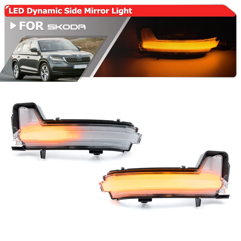 2x Fits For Skoda Kodiaq 2016- Karoq 2017 2018 2019 2020 Sequential Dynamic Amber Led Side Mirror Blinker Indicator Lights