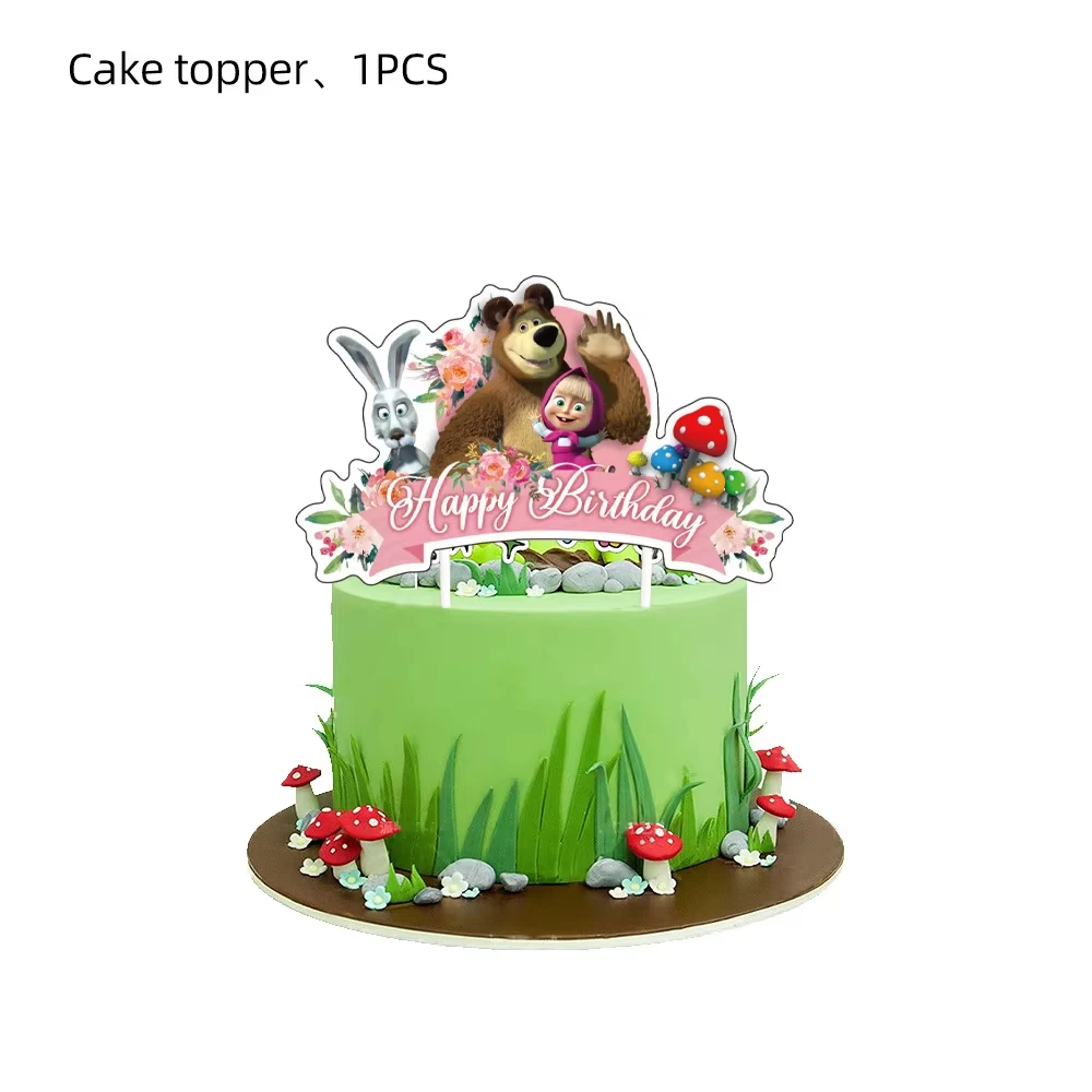 Mascha und die Bären Geburtstagsballons Partydekoration Becher Teller Servietten Tischdecke Banner Toppers Partyzubehör Babyparty – Detail 1