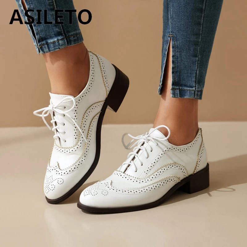 ASILETO 2024 stile britannico Vintage brogues Lace Up 3.5cm tacco in pelle verniciata Big Size 48 scarpe Casual da scuola per studenti