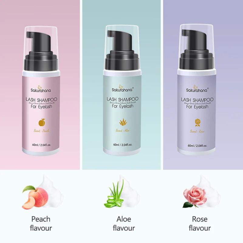 SAKURAHANA Champú para pestañas 60 ml Extensión de pestañas Espuma de limpieza profunda Espuma limpiadora de maquillaje Desmaquillante no irritante