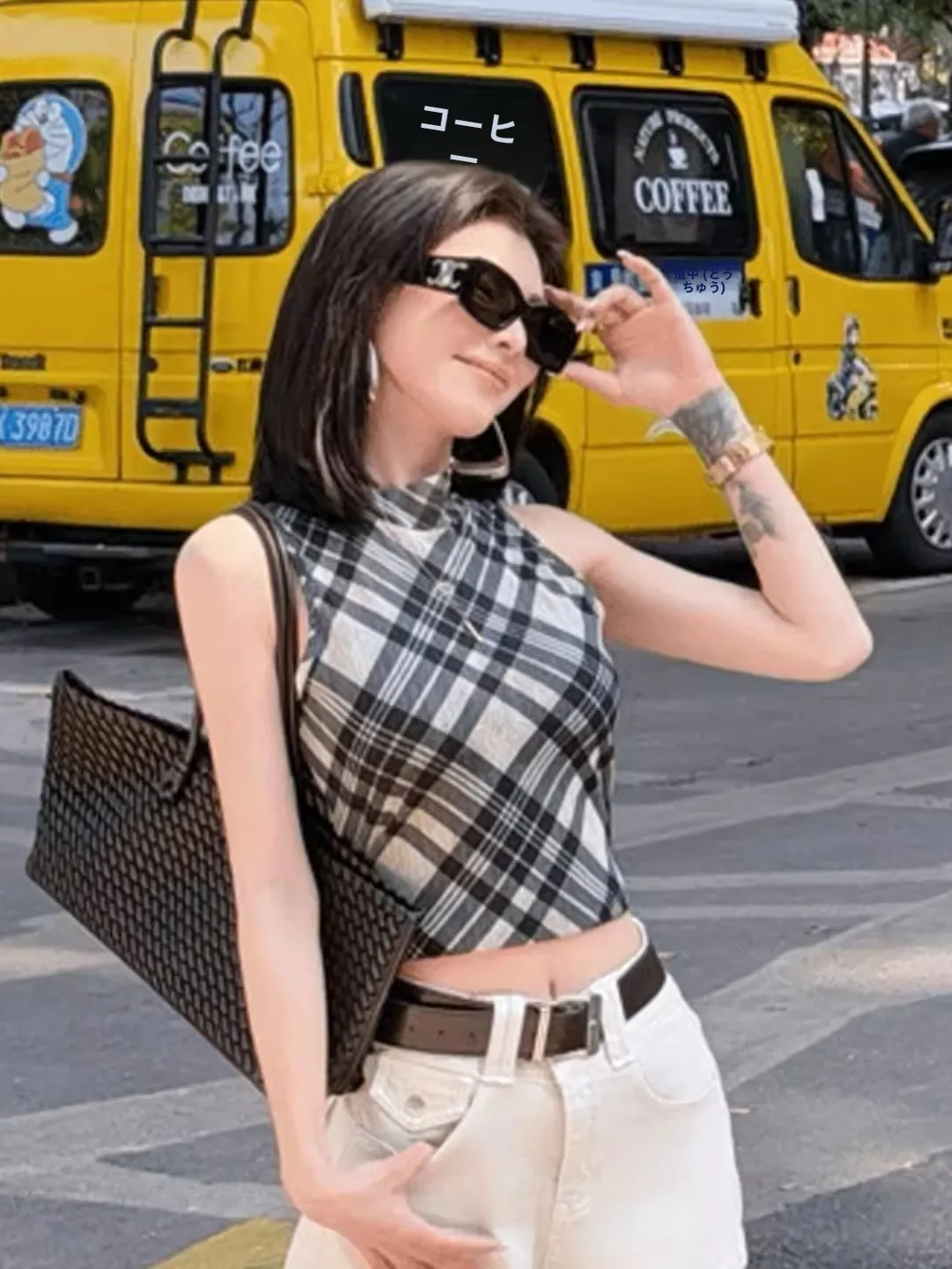 Dopamine Checkered Vest Women's High Neck Slim Fit Sleeveless Summer New Style Outerwear Waist Cinching Hot Girl Top