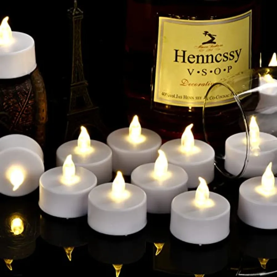 Battery Operated LED Tea Lights: Flameless Votive Candles Lamp Realistic and Bright Flickering Holiday Gift Long Lasting 200Hou view 2