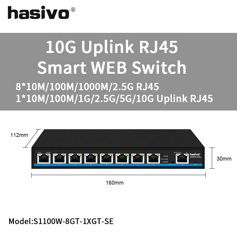 hasivo 4- oder 8-Port-Web-Managed 2,5 Gps PoE oder kein PoE-Switch + 2 * 10 Gps RJ45-Uplink 4