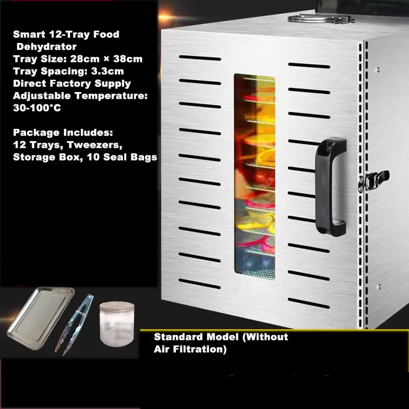 

12 Layer Commercial Food Dehydrator Machine Adjustable Temperature Efficient Drying for Fruits Vegetable Herbs Energy-Efficient