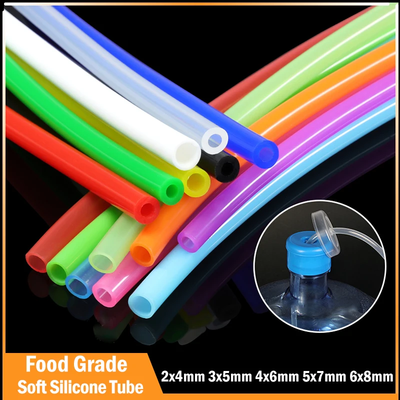 1/5/10M Food Grade Silicone Tube 2x4mm 3x5mm 4x6mm 5x7mm 6x8mm Colour Flexible Nontoxic Garden Watering Soft Silicone Pipe