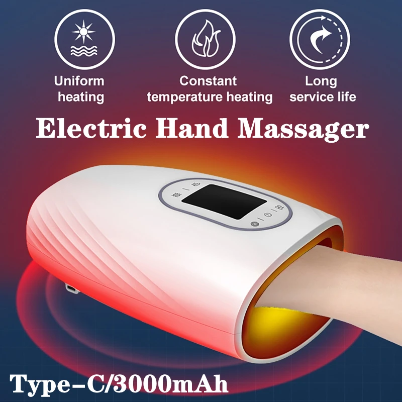 

Electric Hand Massager 3 Modes Airbag Hot Compress Massager Air Compression Vibration Massage For Finger 6D Relaxation 3000mAh