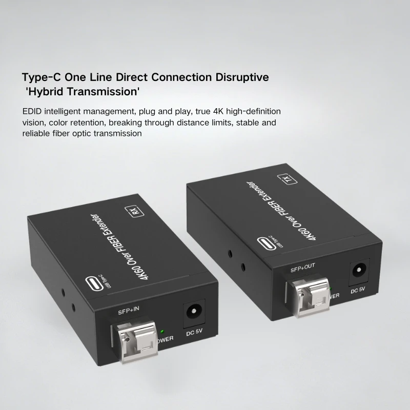 10km Long Distance 4K60Hz USB C to DisplayPort Fiber Optic Video Extender Type-c Converter with HDCP 2.3 for Conference Room