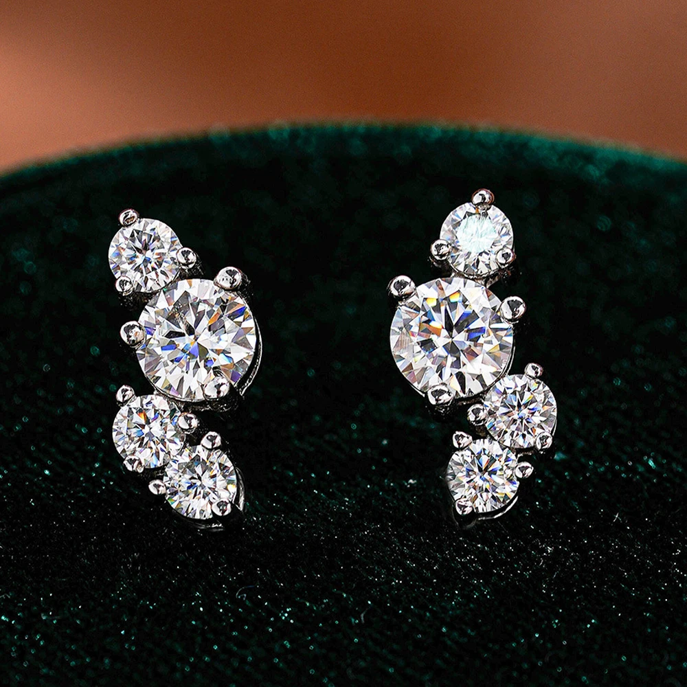

Test Passed 1.6cttw Moissanite Stud Earrings for Women 4 Stone Lab Dimond 925 Sterling Silver Screw Back Earring Wedding Jewelry