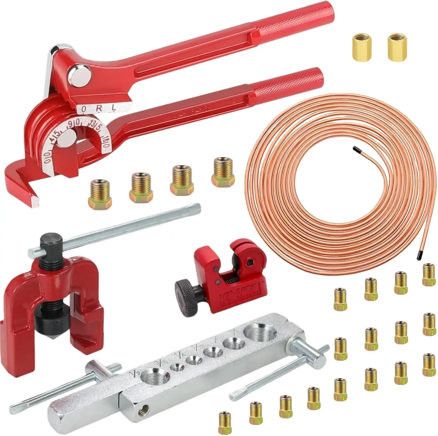 

3/16 дюймов, 26 шт., инструмент для гибки тормозной магистрали с медными линиями, фрезерный резак, 16 устойчивых к ржавчине фитингов, золото