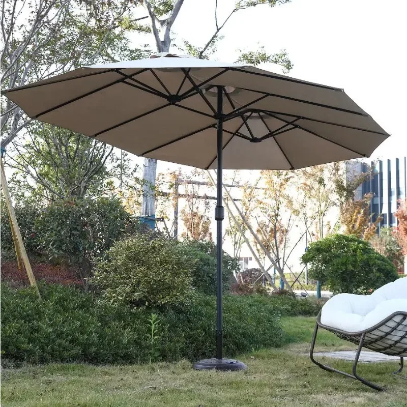 2026 14.8 Ft Double Sided Outdoor Umbrella Rectangular  with Crank Steel Base Auto Tilt-Beach & Park Use