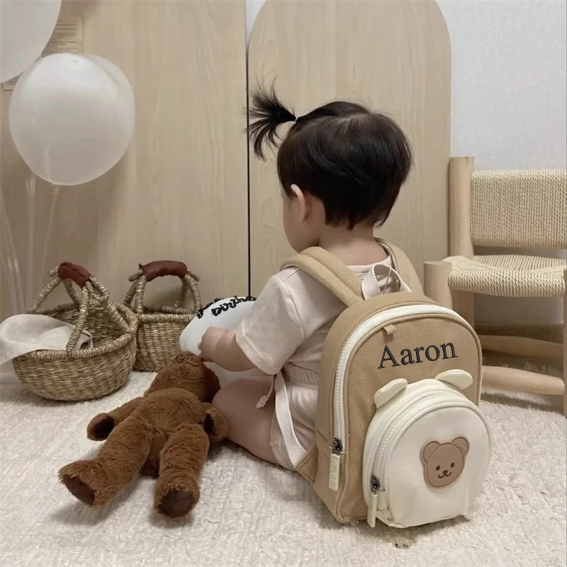 Bordado personalizado Criança Mochila, Animal Dos Desenhos Animados, Urso, Coelho, Kawaii, Armazenamento de Lanche Ao Ar Livre, Saco De Bebê