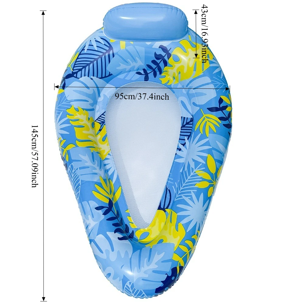 1 szt. dmuchany leżak w kształcie łezki z odpinanym daszkiem przeciwsłonecznym - leżak siatkowy w kształcie liścia dla dorosłych, letnie łóżko pływające na plażę