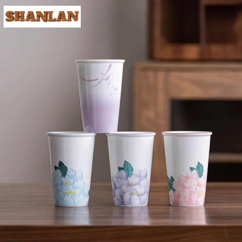 

220ml Hand-painted Peony Cola Mug Fruit Juice Milk Jug Bubble Teacup Cold Hot Water Jug Household Hand Warmer Cafes Collection