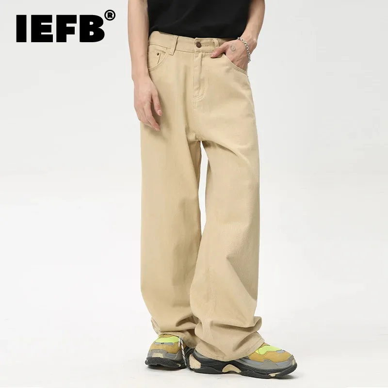 

IEFB Men's Causal Jeans Solid Color Straight Wide Leg Denim Pants 2024 Summer Vintage Male Trousers Fashion Tide Washed 9C6097