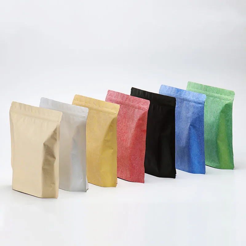 

10~50PCS Stand Up Silk Paper Foil Ziplock Bag Heat Sealing Spice Coffee Cereals Tea Beaf Fruits Nuts Biscuits Storage Pouches