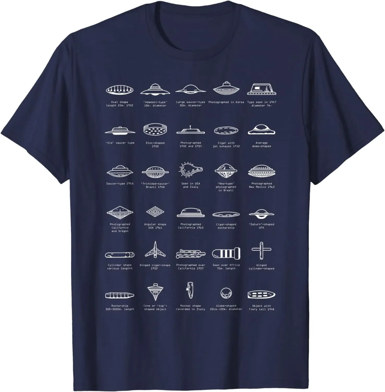 UFO Types Flying Saucer Model Alien Enthusiast fashion man Hot Sale New Arrival Crewneck Round Neck Collar Space Gift T-Shirt