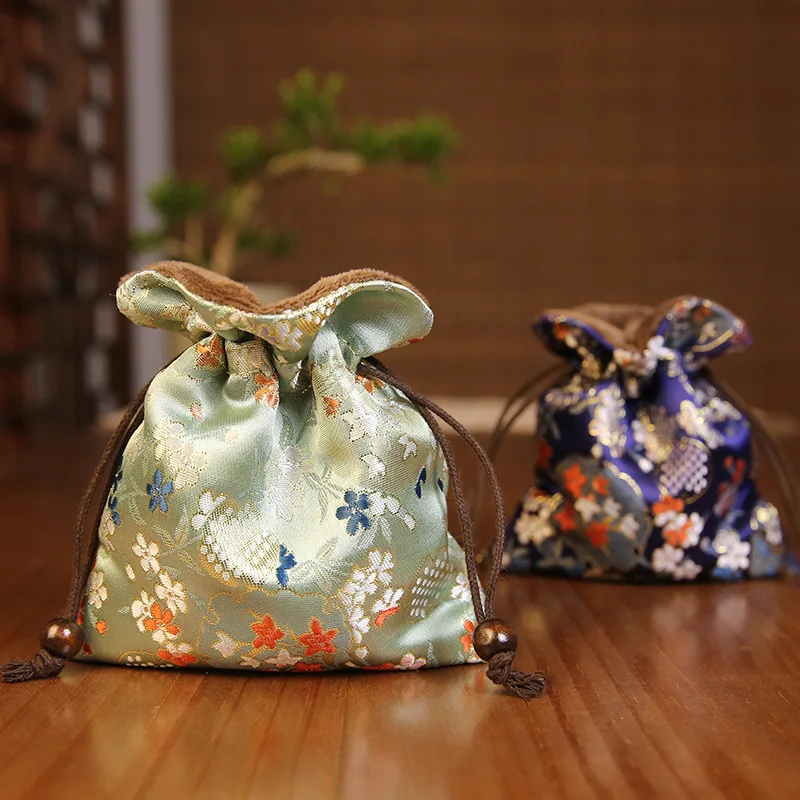 3Pcs Chinese Style Silk Drawstring Pouches Jewelry Gift Bags Storage Packaging For Wedding Party Candy Beads Bracelet Necklace