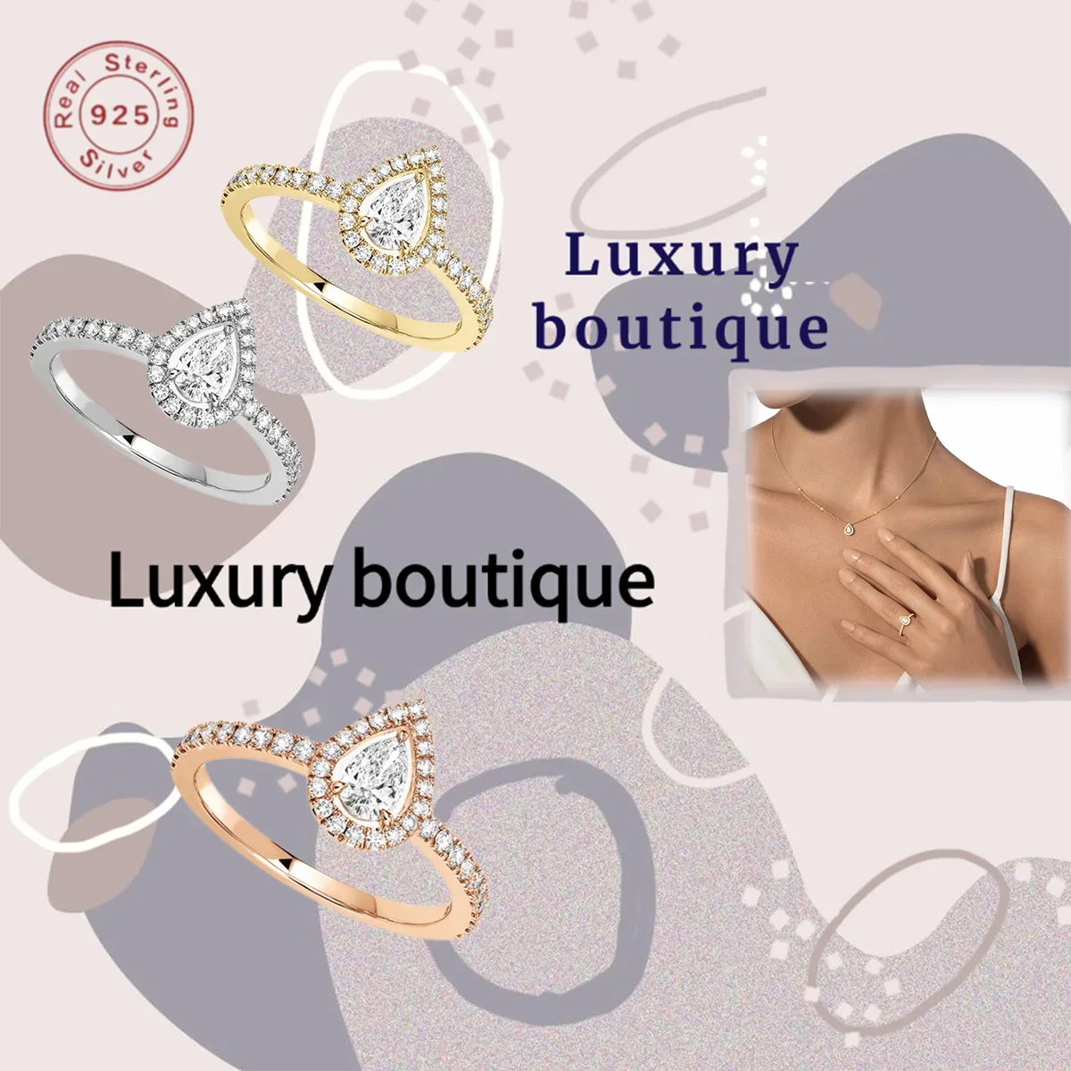 

Pure silver S925 ring with diamond studded water droplets, classic personality, luxury, women's Valentine's Day gift