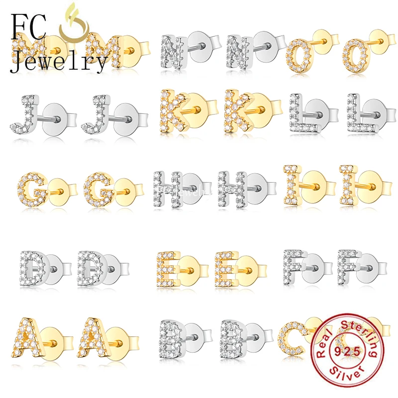 925 Sterling Silver Gold Plate A-Z Letter Kralen Alphabet Percing Stud Earring For Women Hypoallergenic Pendientes Brincos 2022