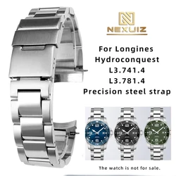 Men's Solid Precision Steel Watch Chain For Longines Hydroconquest Sport L3.741.4 L3.781.4  21mm Curved Interface Folding Buckle