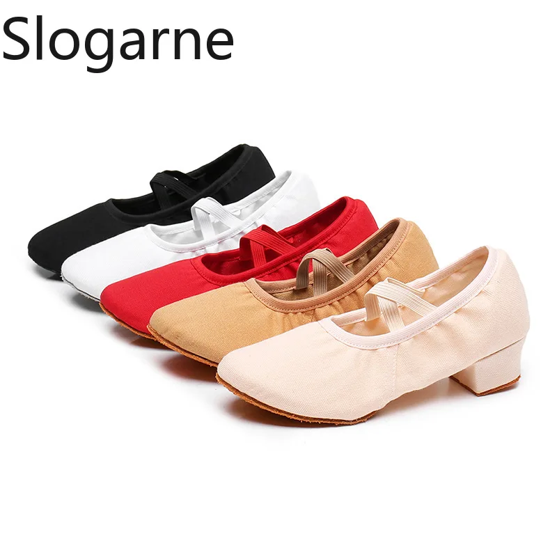 Women Canvas Ballet Shoes Ladies 3CM Heels Modern Girls Yoga Jazz Latin Waltz Belly Dance Shoes Cotton Sports Casual Sneakers