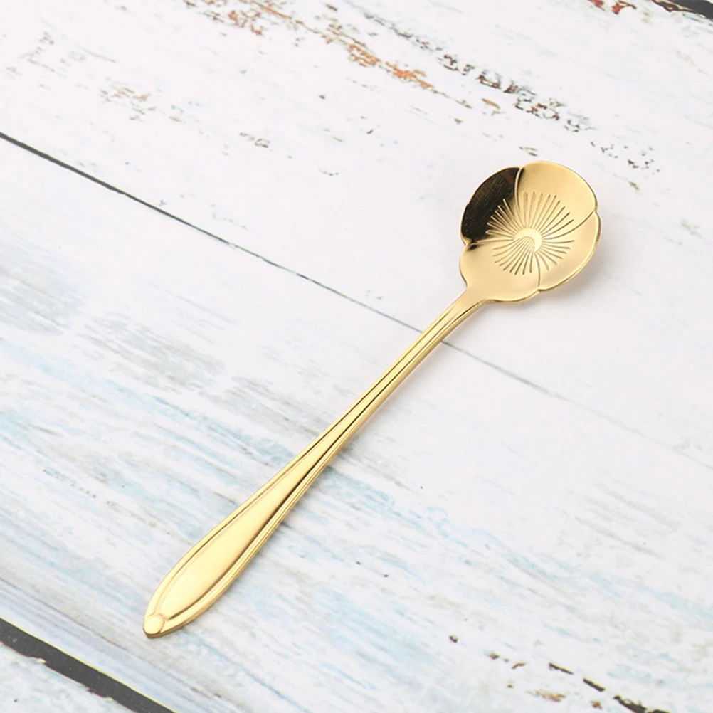 

8pcs Flower Design Stainless Steel Mixing Spoon For Coffee Tea Sugar Dessert Ice Cream Kitchen Elegant Tableware Set