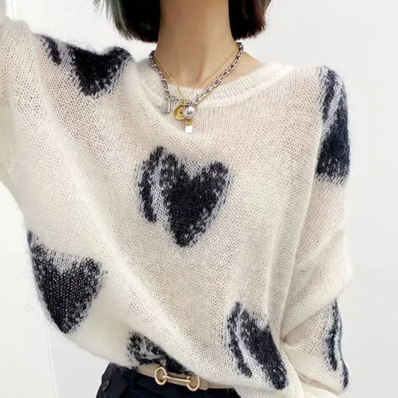 Autumn Winter New Fashion Round Neck Long Sleeve Printing Pullovers Women\'s Clothing Loose All-match Korean Trend knitting tops