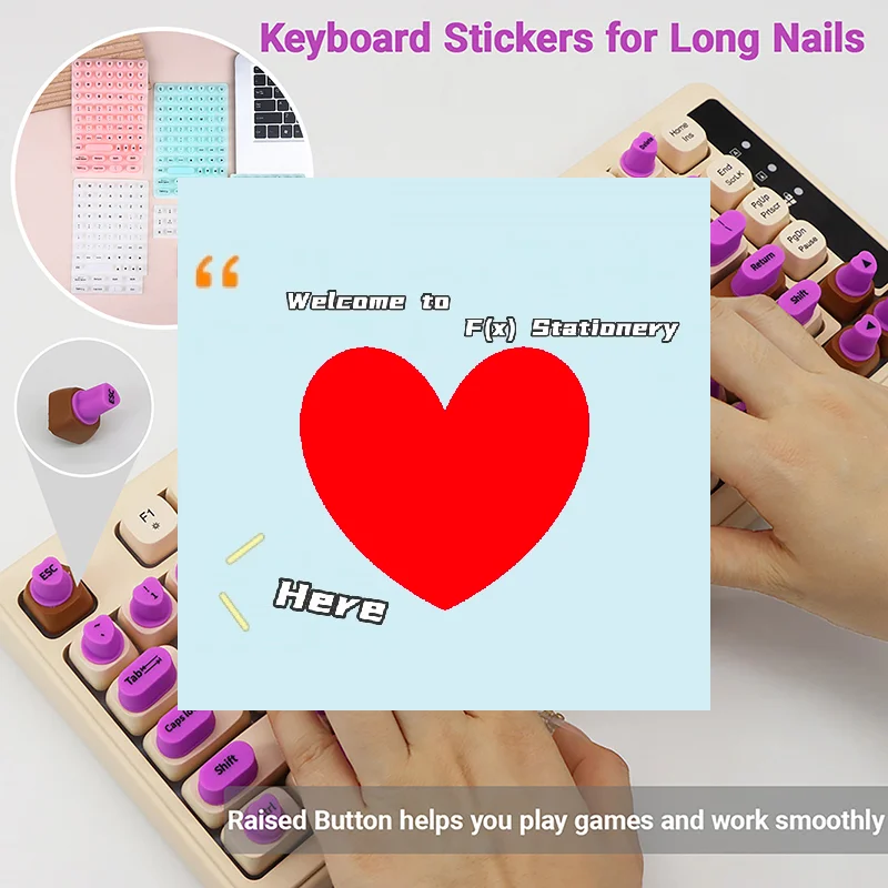 

Наклейки-клавиши для клавиатуры с объемным клеевым слоем (70/21 шт.) для длинных ногтей, силиконовые, для набора текста, F(x)