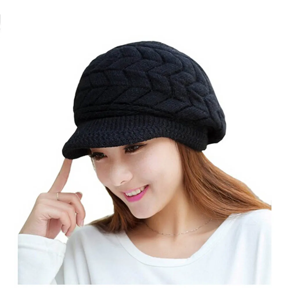 

Black Wool Warm Knit Hat For Women Winter Elastic Design Cap Ski Snow Gift Warm Knit Hat Women Winter Cap