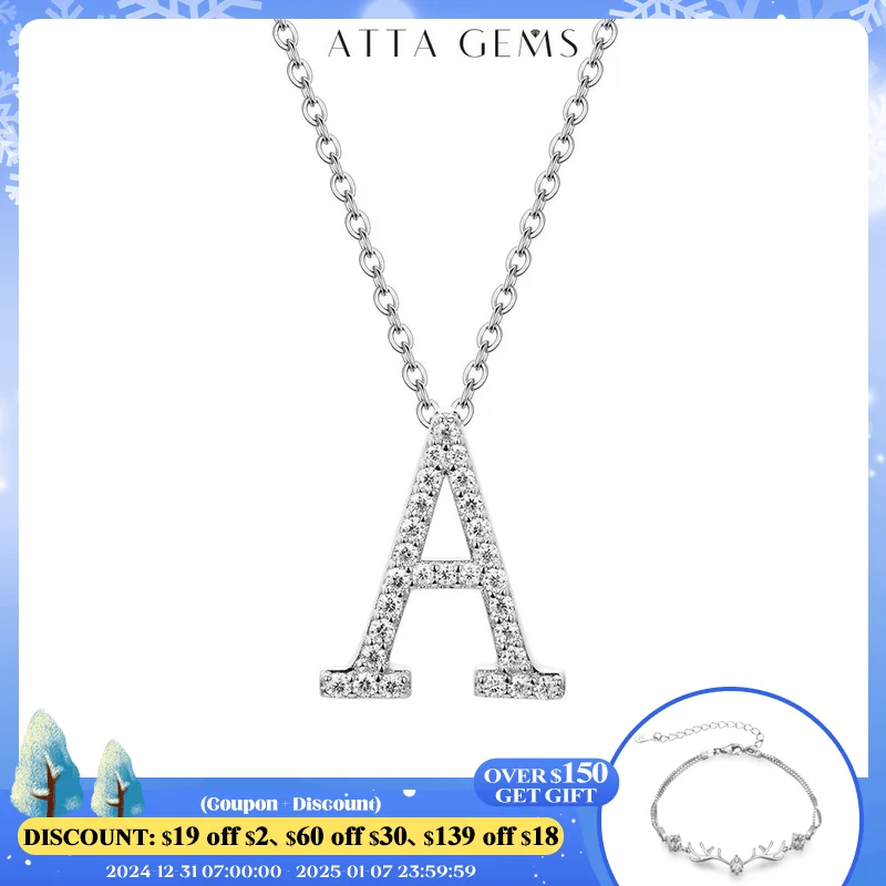 ATTAGEMS D VVS1 Color Moissanite Letters Necklace Pendant 100% 925 Sterling SIlver for Women Man Fine Jewelry Accessories Gift