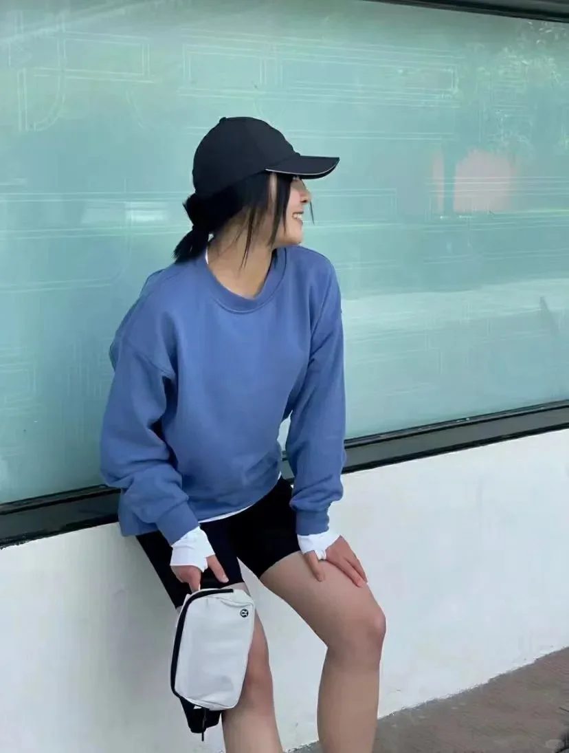 

LULU FLORA Yoga wear round neck camping outdoor autumn women's casual loose sweater sports round neck long sleeve large size