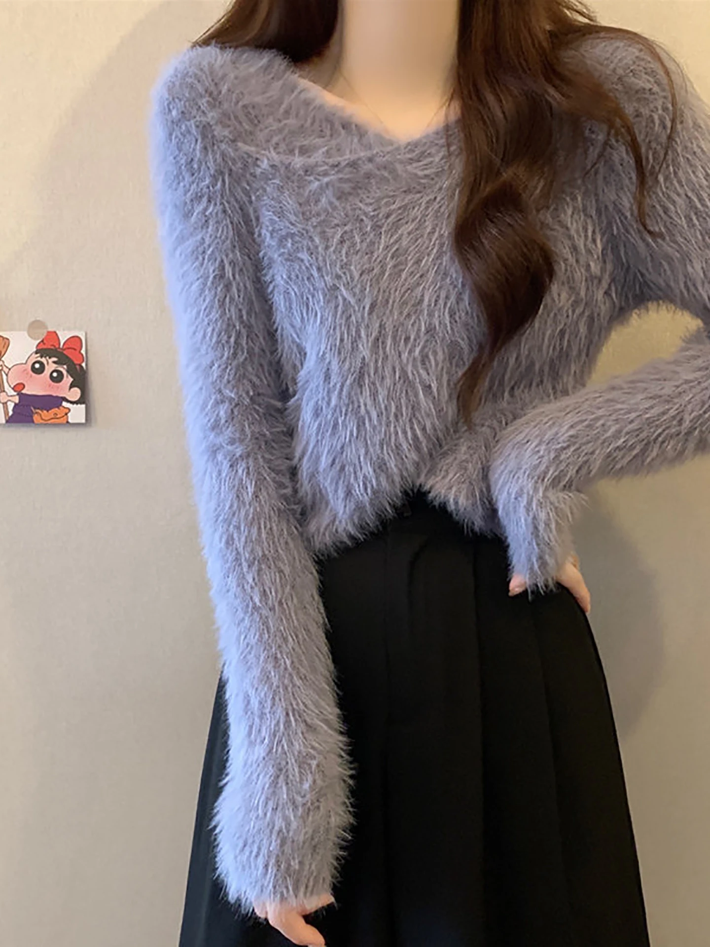 الكورية Sle لينة ort محبوك سترة المرأة Faion الصليب تصميم وهمية المنك المخملية الخريف جديد الحلو Sle أعلى irt