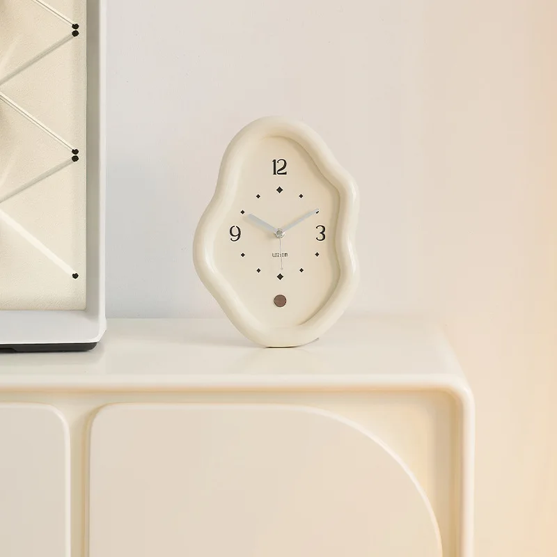 Wooden Clock Ins Simple Desktop Decoration Home Cream Style Clock Living Room Entrance Desk Clock Fun Decoration Bedroom Clock