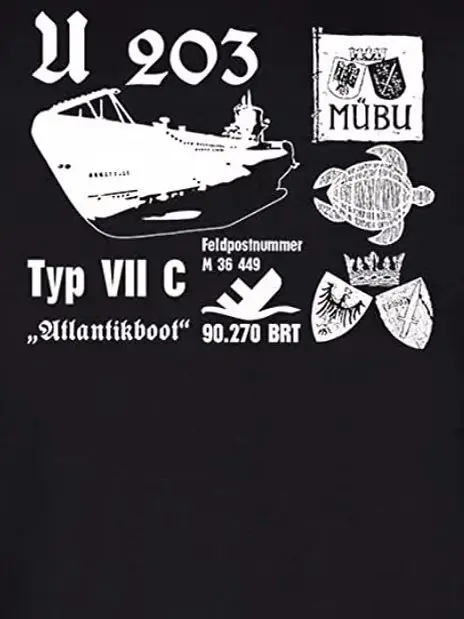 U203 U-Boot Marine Turm Wappen Abzeichen Deutsches Unterseeboot T Shirt. Premium Baumwolle Kurzarm Herren T-Shirt Neu S-3XL