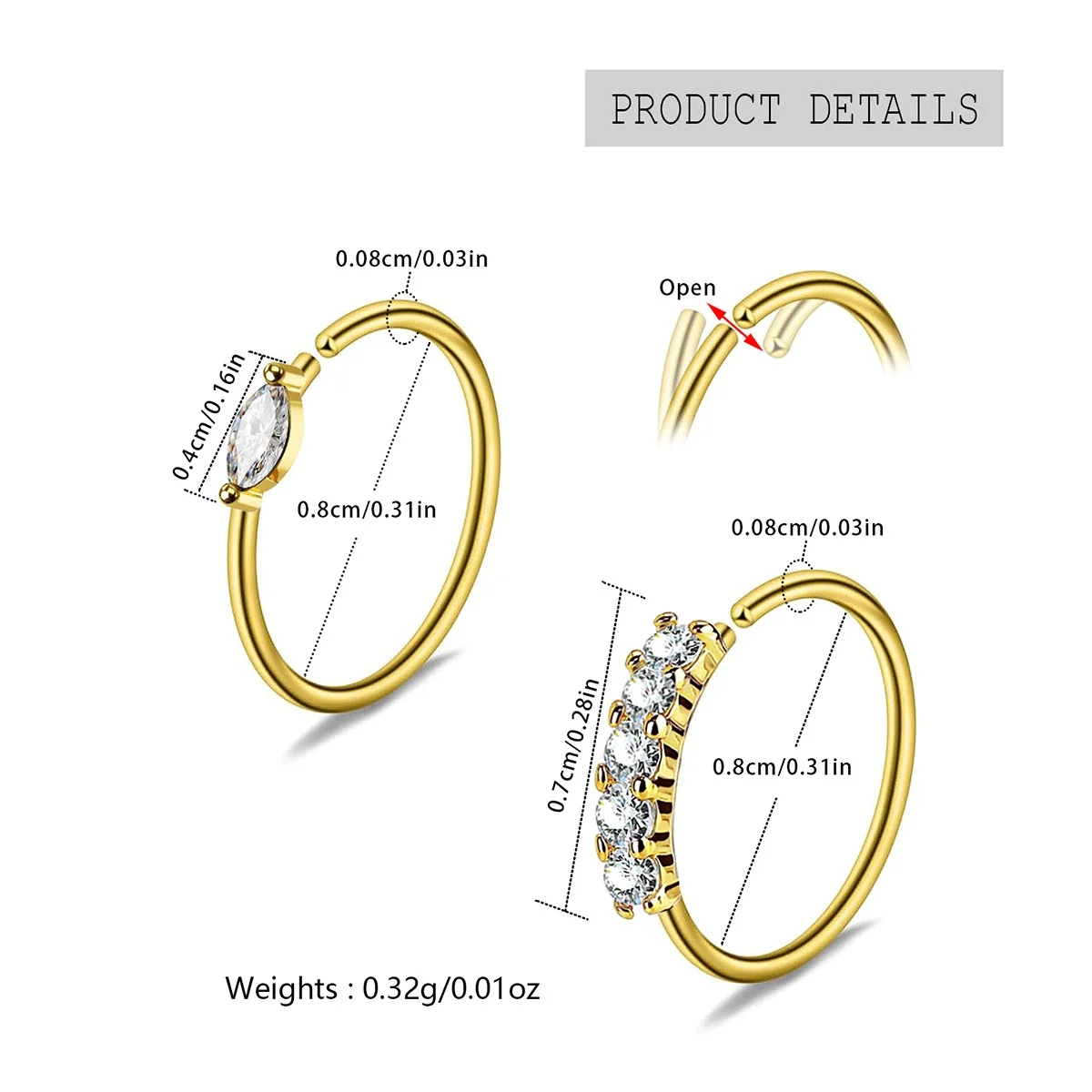 316L Stainless Steel Dangle Nose Ring Hoop, Unisex Piercing