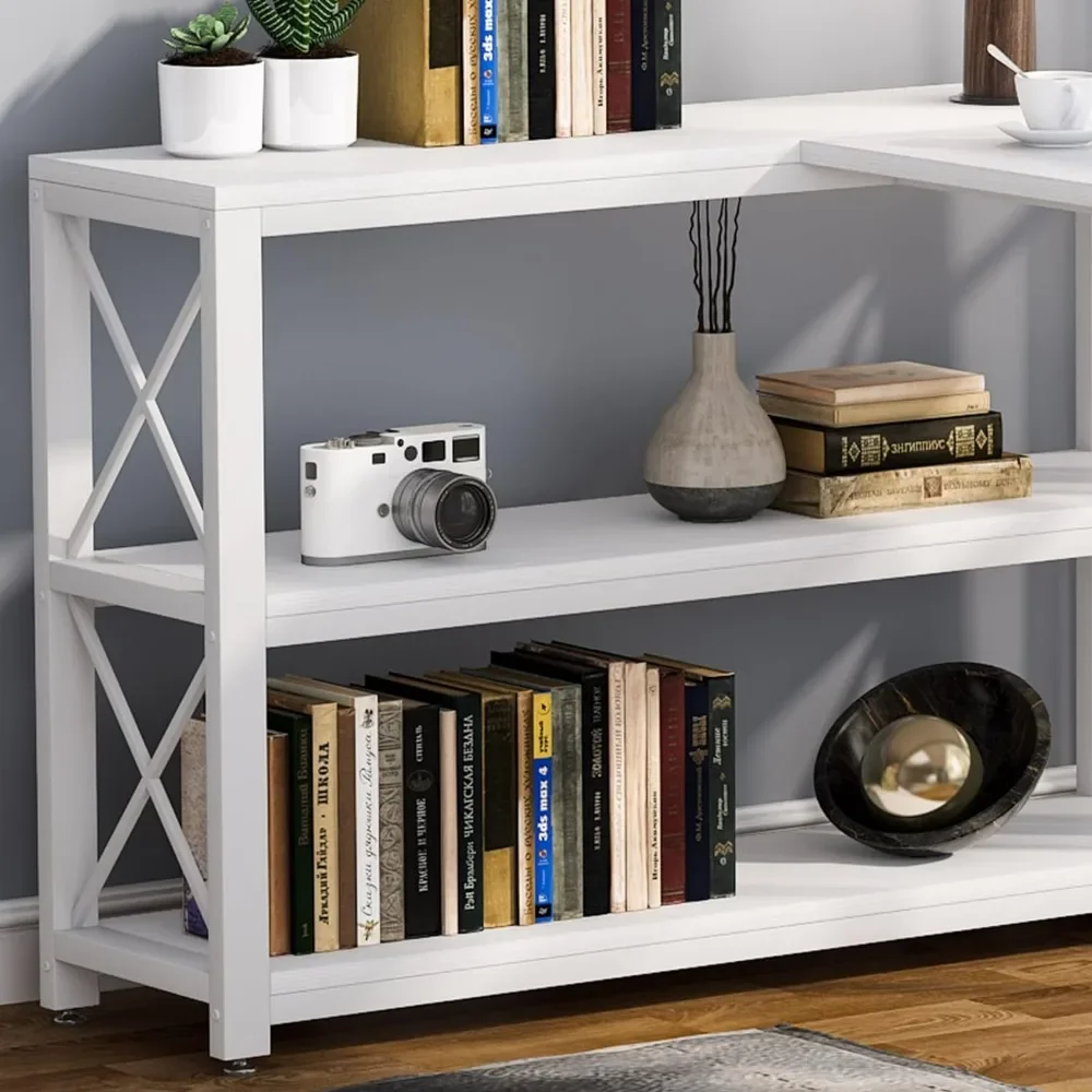 Standing Desk with Reversible Industrial L-Shaped, Corner Desk with Storage Shelves, Office Table