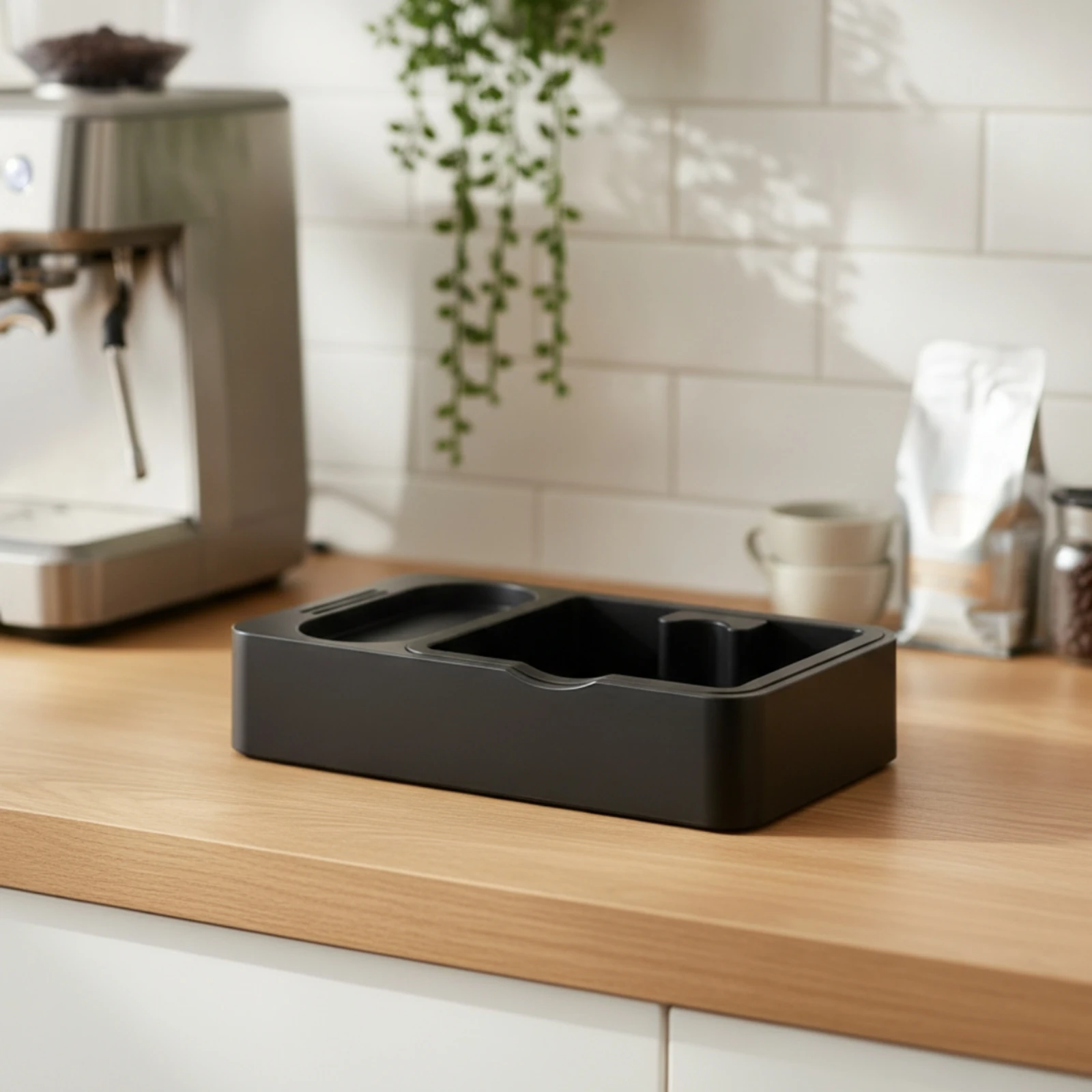 Coffee Knock Box Storage Base Compact Espresso Knock Box with Portafilter Holder Espresso Workstation Organizer Anti-Slip