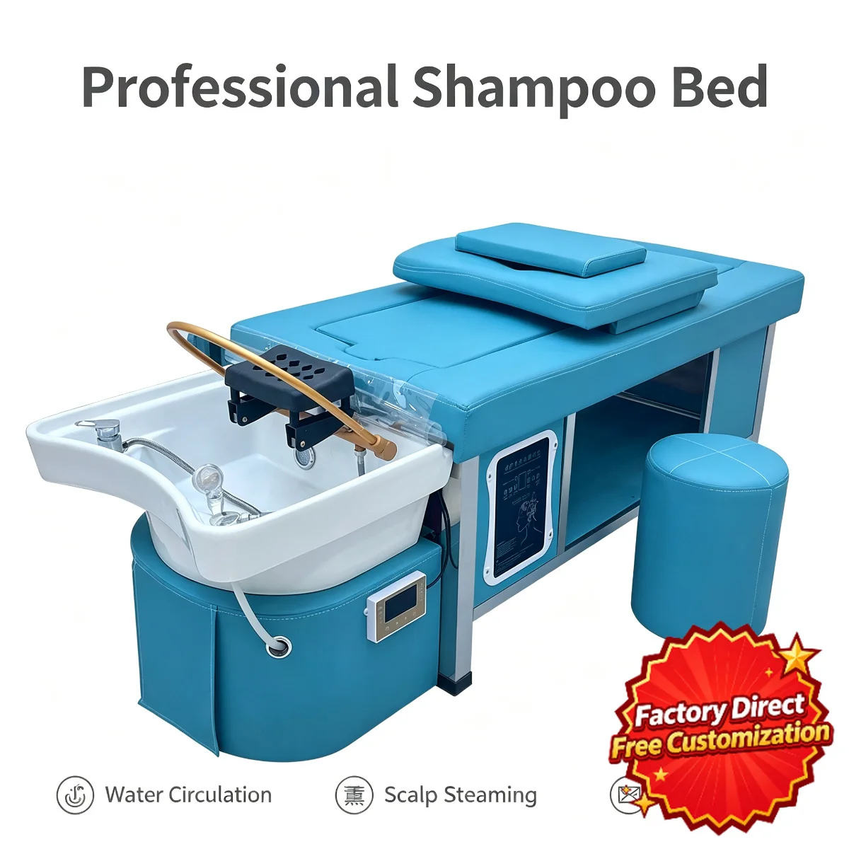 Full Lie Down Thai Head Therapy Shampoo Bed Fumigation Steamer Water Circulation Spa Bed For Hair Salon Barber Shop