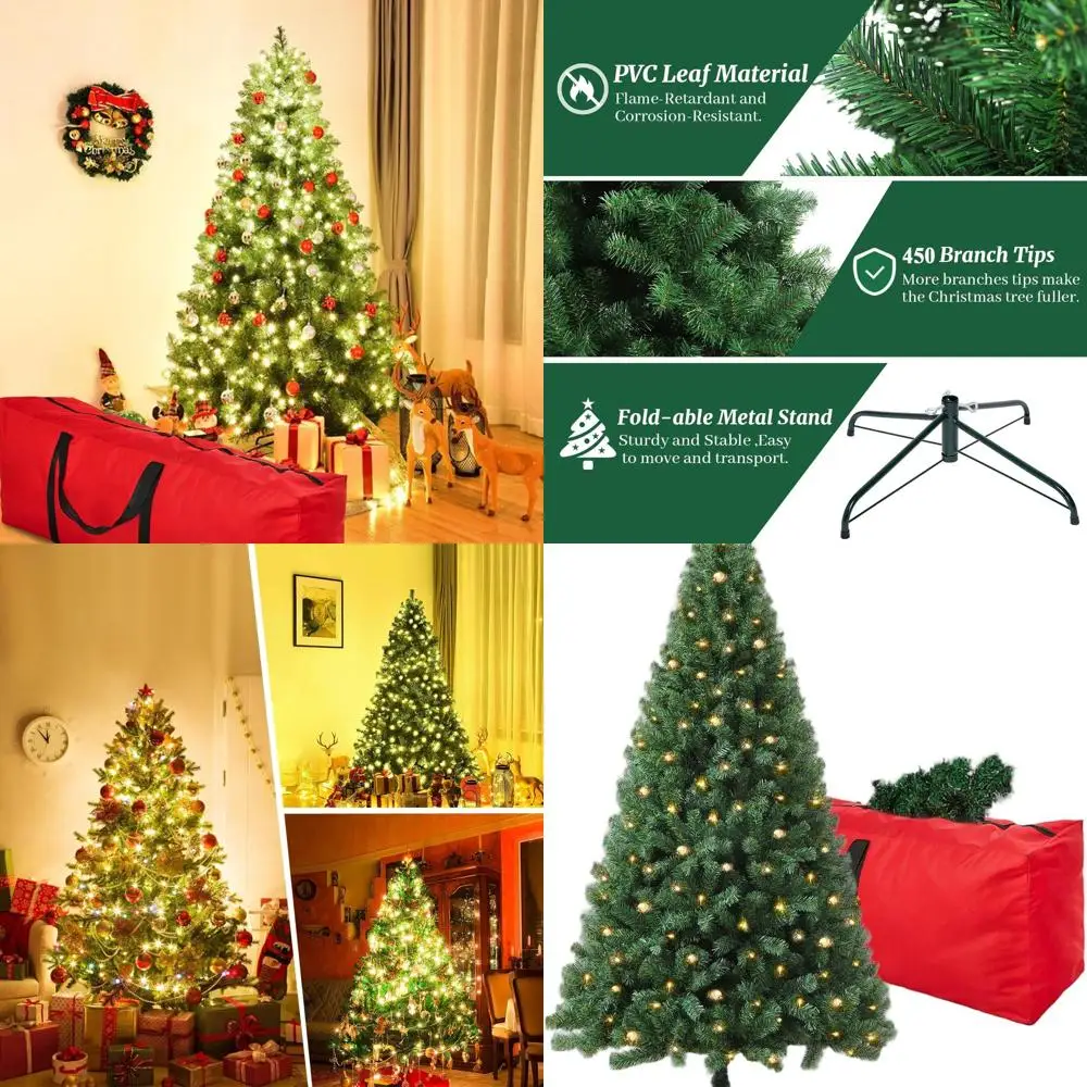 

Искусственная рождественская елка премиум-класса из ели 4 фута с 450 наконечниками и 150 теплыми огнями, складная подставка