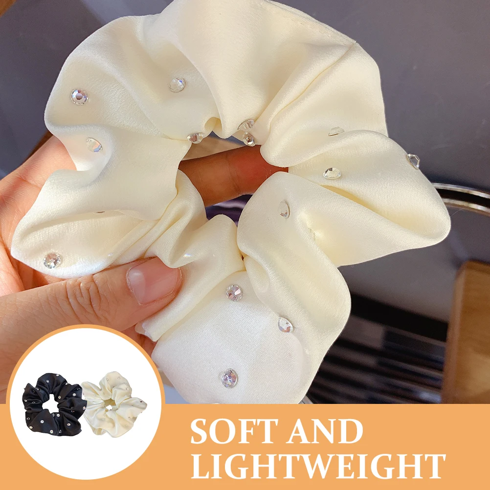 

2Pcs Rhinestone Hair Scrunchies Velvet Ribbon Elastic Bands Women Hair Accessories Ponytail Holders Soft Cloth