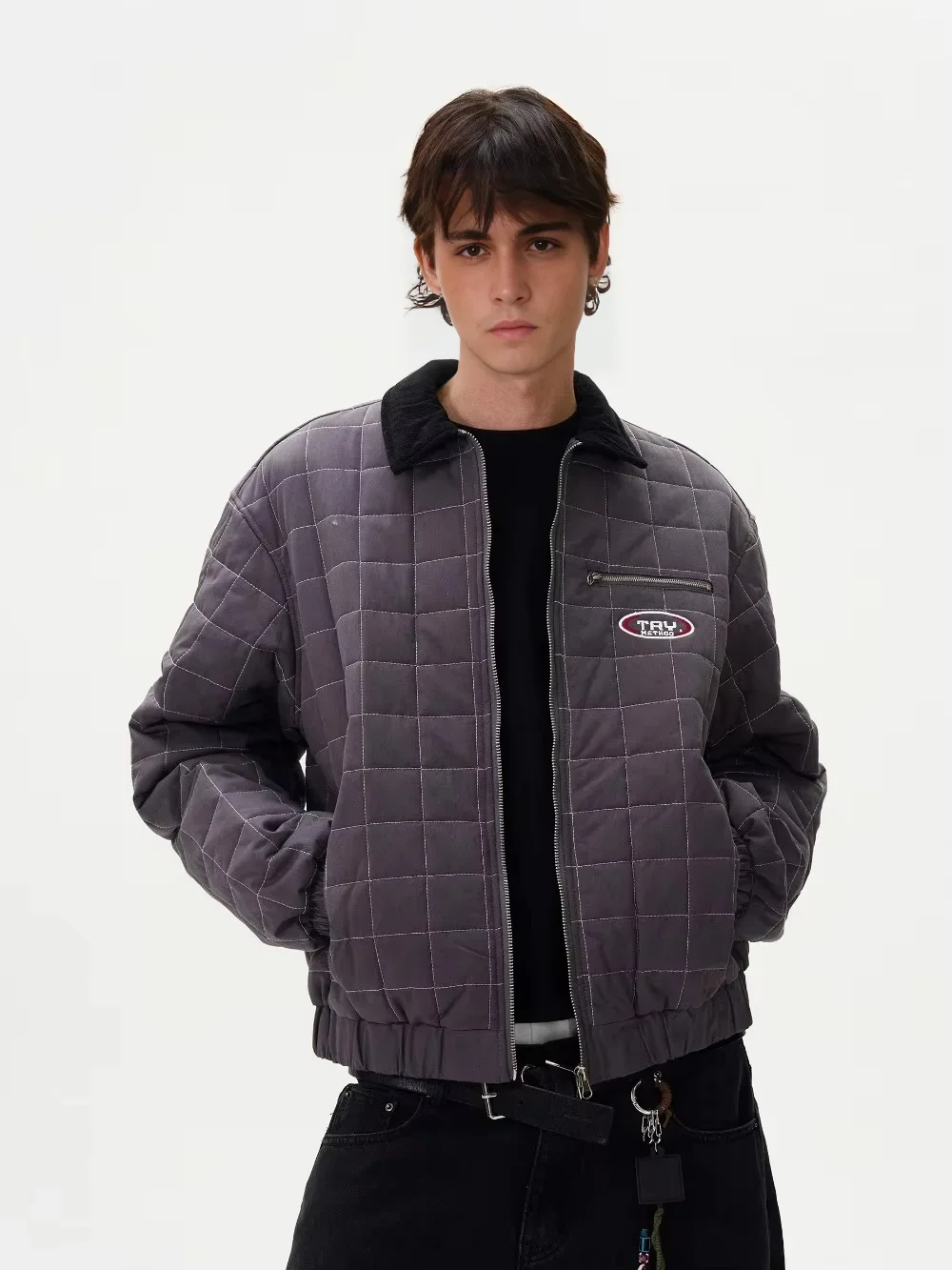 Tung Sung Jaqueta xadrez puffer lapela americana quente curto parkas chique limpo ajuste casaco leve masculino inverno