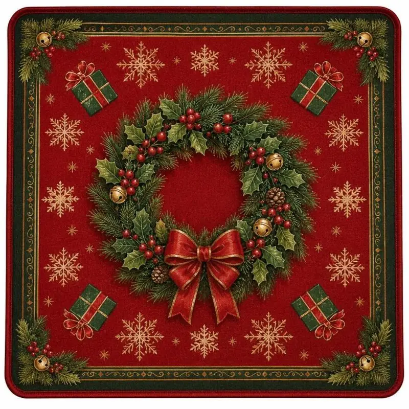 VIKAMA Christmas Mahjong Mat Non‑Slip Noise Reduction Square Game Table Pad for Holiday Party Family Gathering Home Decor