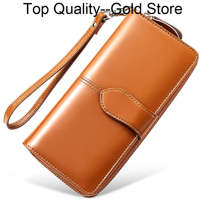 

Brand Luxury Genuine Leather Womens Wallet Fashion Vintage Oil Wax Cowhide Clutch Purse Card Holder s For Women