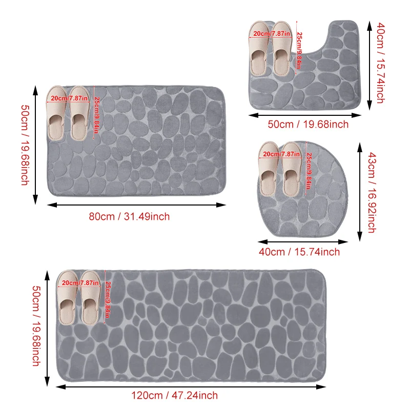 4Pcs/Set Cobblestone Embossing Absorbs Water Bath Mat Doormat,Non-slip Floor Mat Washable Carpet,Soft Comfortable Shower Room