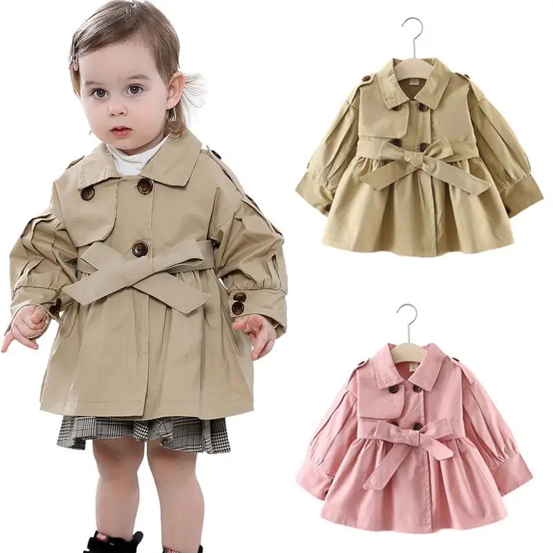 

Baby Girls Clothes Spring Autumn Windbreaker Infant Jacket Cotton Kids Coat with Belt Solid Color Korean Outerwear