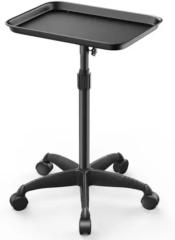 

Adjustable Rolling Salon Tray on Wheels - 25"-37" Aluminum Trolley Cart for Spa, Tattoo, Clinic & Home Use