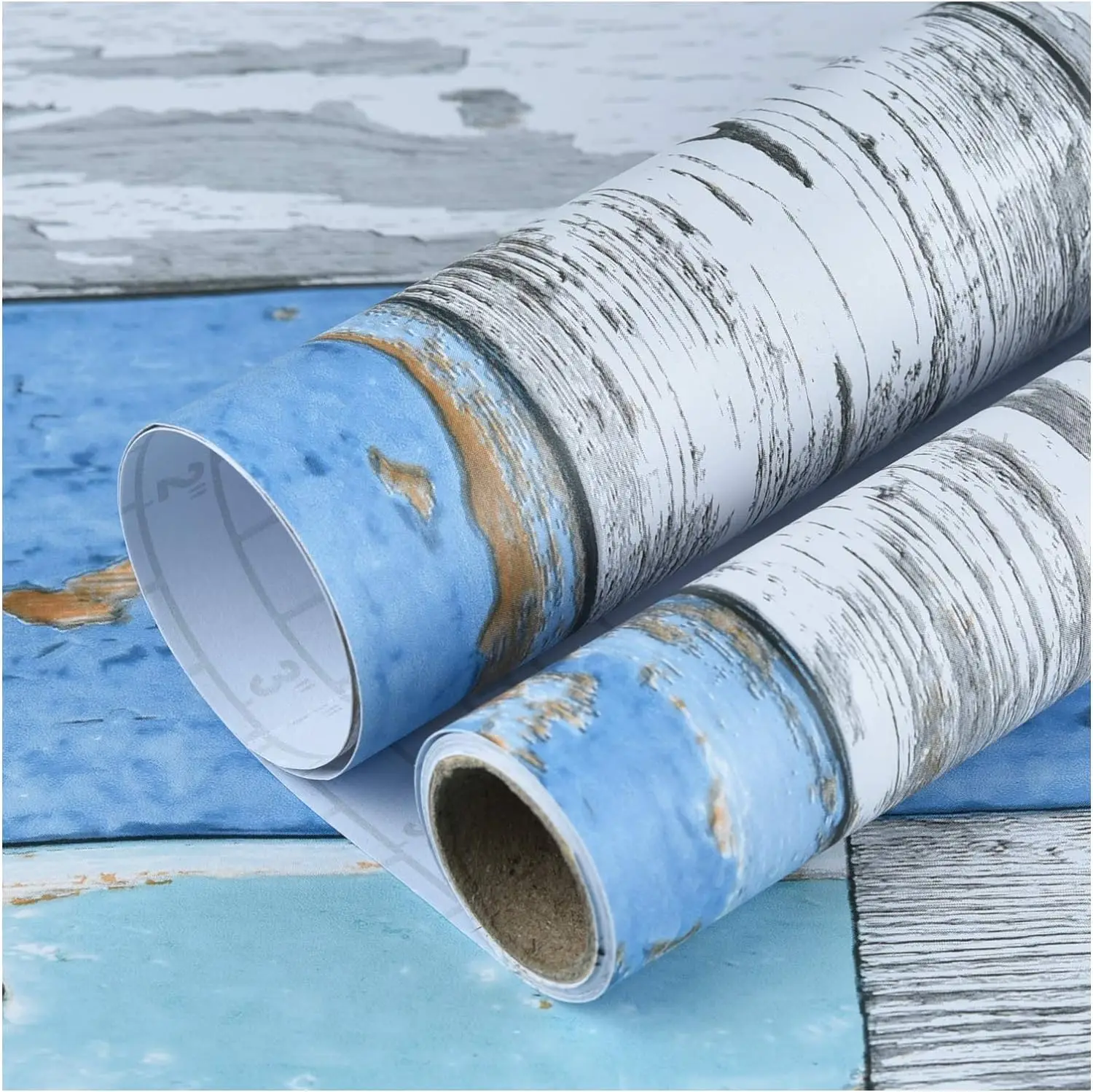 Blaue Distressed-Holztapete, verdickendes Vinyl, selbstklebende Aufkleber für Wandmöbel, Wohnzimmer, Kontaktpapier, Heimdekoration