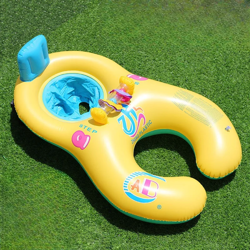 Tragbarer aufblasbarer Eltern-Kind-Schwimmring mit Glocke – Interaktiver aufblasbarer Schwimmsitz für Sommer-Outdoor-Poolpartys