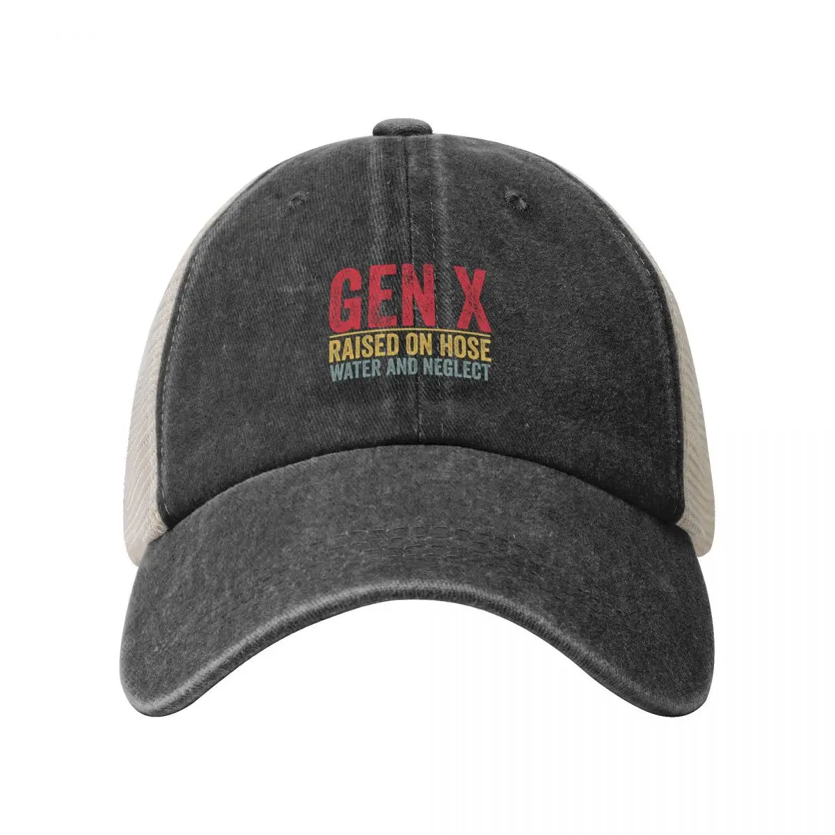 GEN X raised on hose water and neglect Retro Generation X Cowboy Mesh Baseball Cap sun hat Ball Cap Hats Man Women's